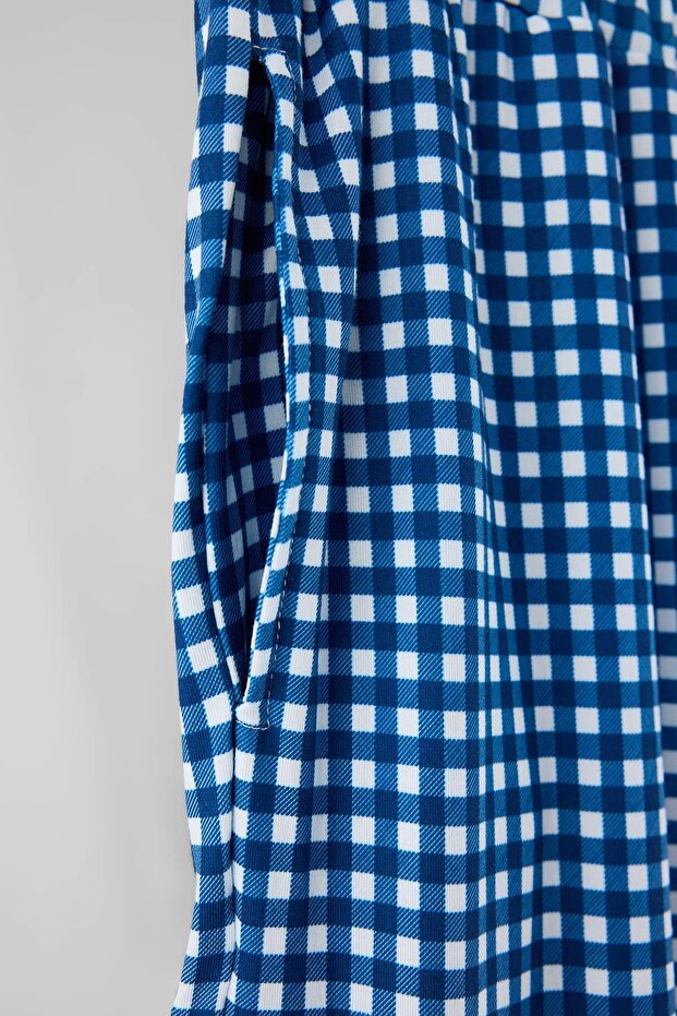 Lacivert Kareli/Puantiyeli 2'li Paket Örme Büyük Beden Pijama Altı TBBAW27IA00004 - 6