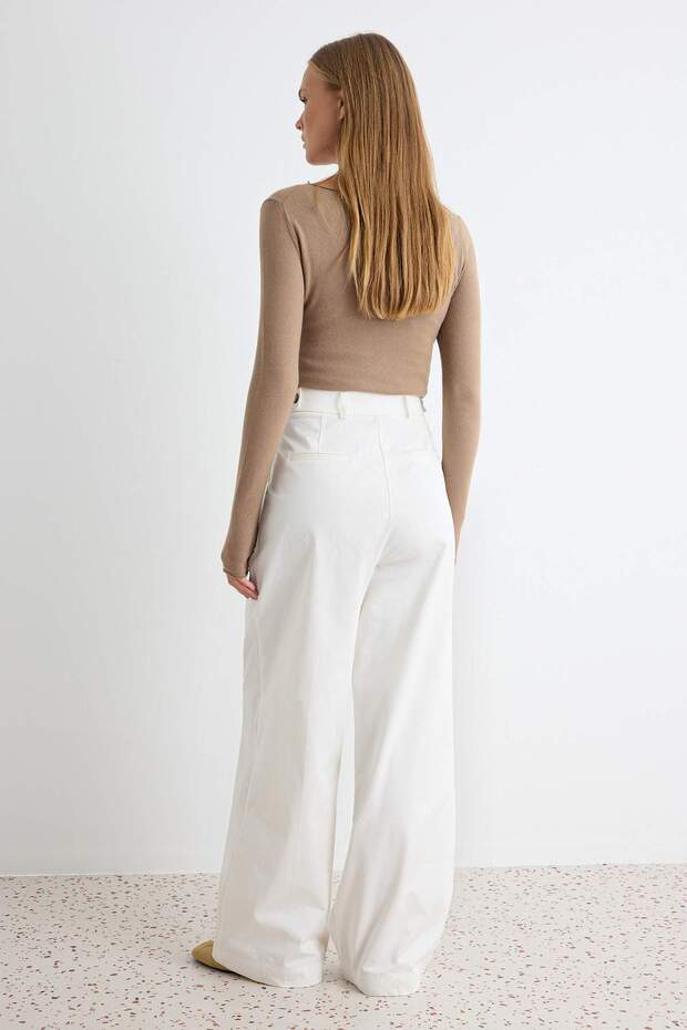 Beyaz Kalın Kumaş Wide Leg/Geniş Paça Pantolon | TWOSS26PL00019 - 4