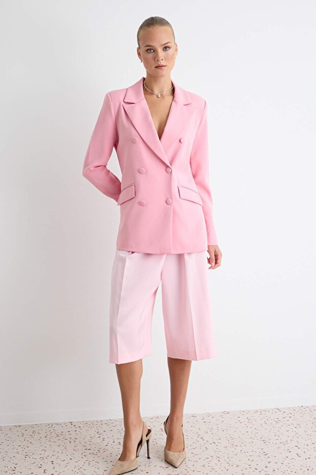 Pembe Regular Astarlı Dokuma Blazer Ceket TWOSS21CE0137 - 1