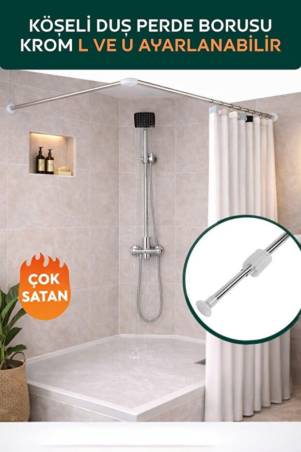 Chrome Corner (L) and (U) Shaped Bathroom Shower Pipe (80*80*80 cm)
