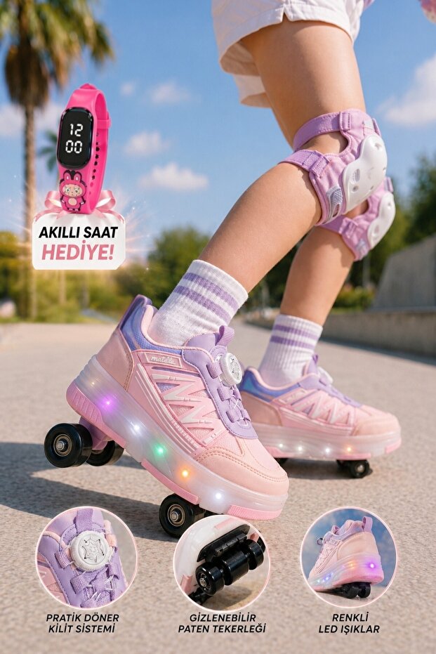 Muggo SKATE Çocuk Işıklı Patenli Tekerlekli Sneaker Spor Ayakkabı
