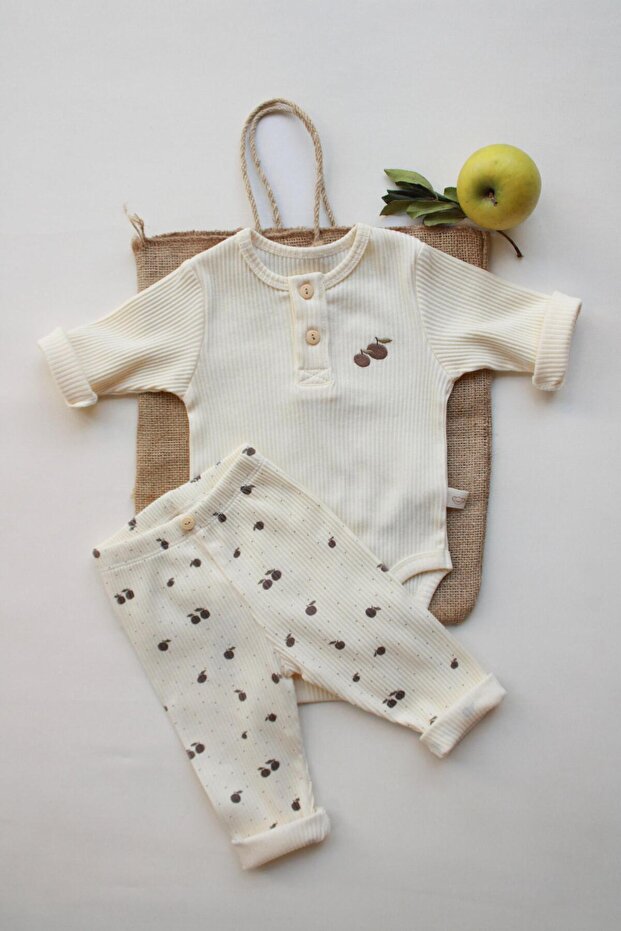 Apple Embroidered Mona Series Long Sleeve Bodysuit Leggings Set