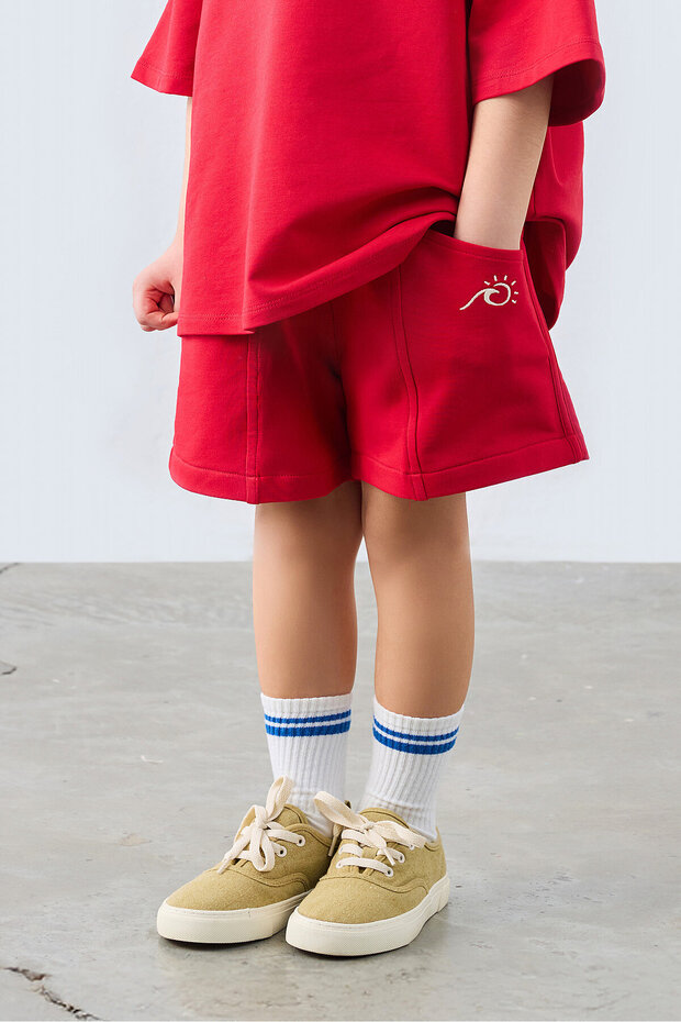 Red Shorts with Embroidery Detail