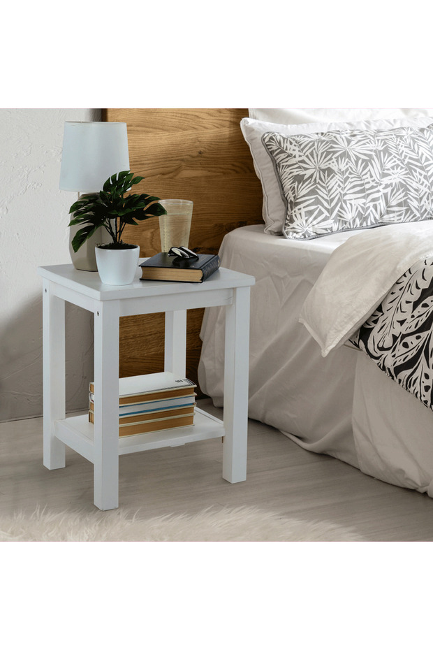 Bedside table, solid wood/white, FOSIL - 1