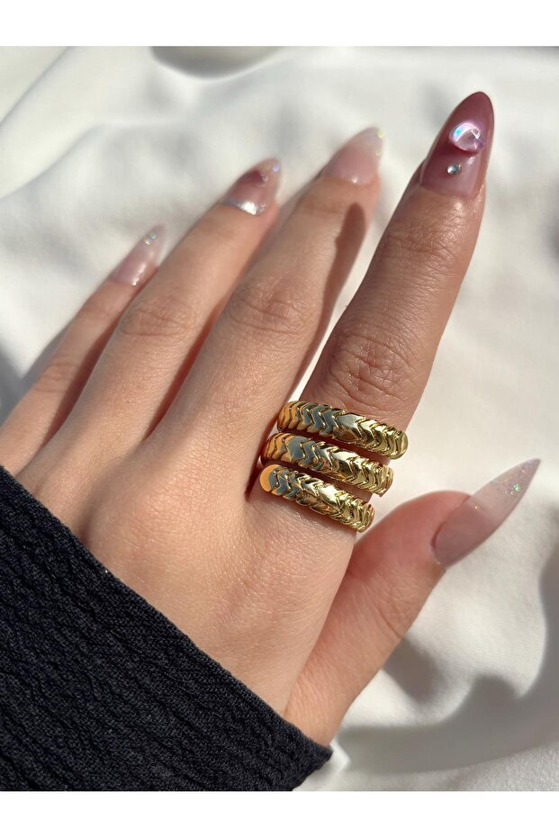 Women's Gold Color Three Laps Snake Back Ring
