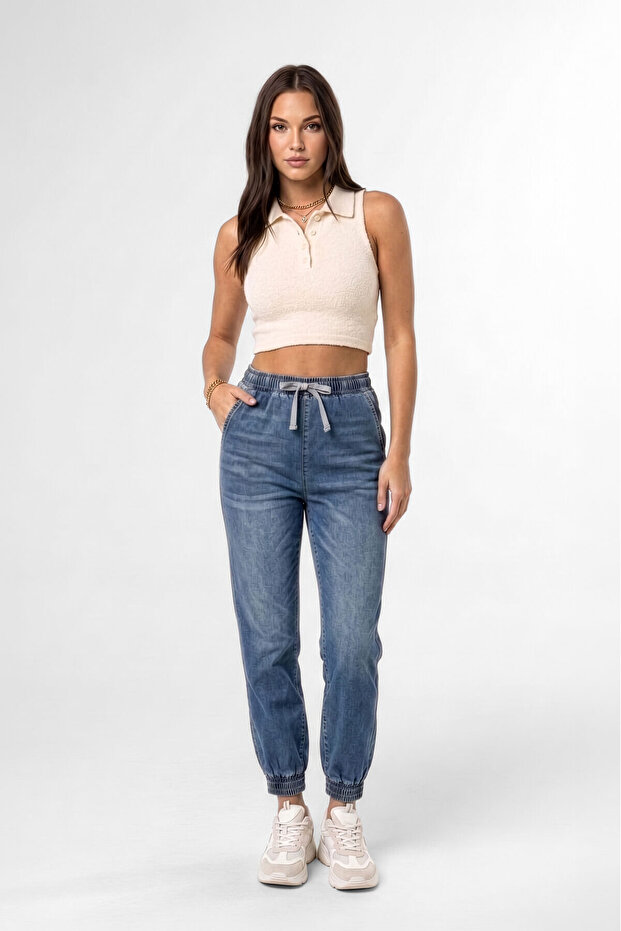 Women's Elastic Jogger Pants Dark Blue