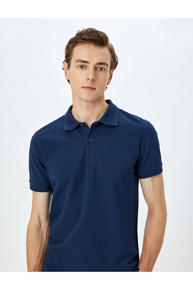 Slim Fit Short Sleeve Pique Fabric Cotton Polo Neck T-Shirt