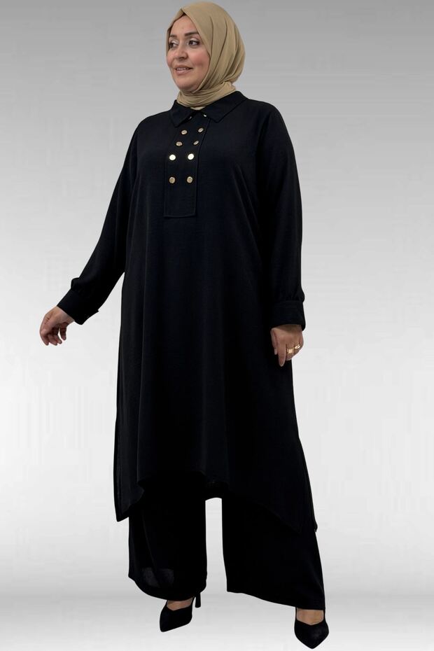 57023 Plus Size Snap on Pants Suit - Black