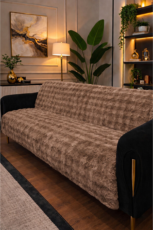Bubble Rabbit Fur Bitter Brown Sofa Cover 170X210 – Plush Non-Slip Sofa Shawl – Sofa Cover Brown