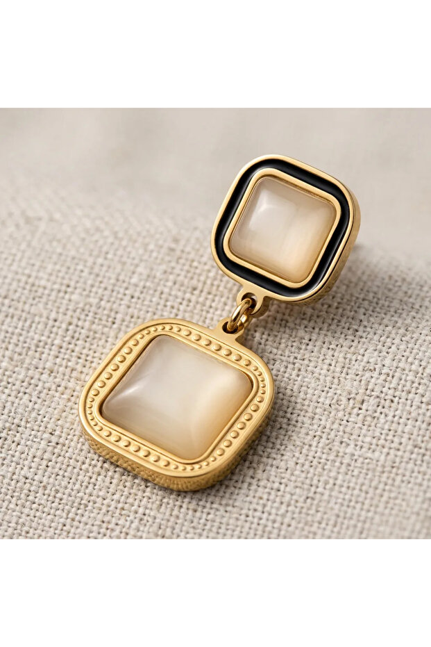 Pearlescent Double Stone Tarnish Stainless Steel Earrings