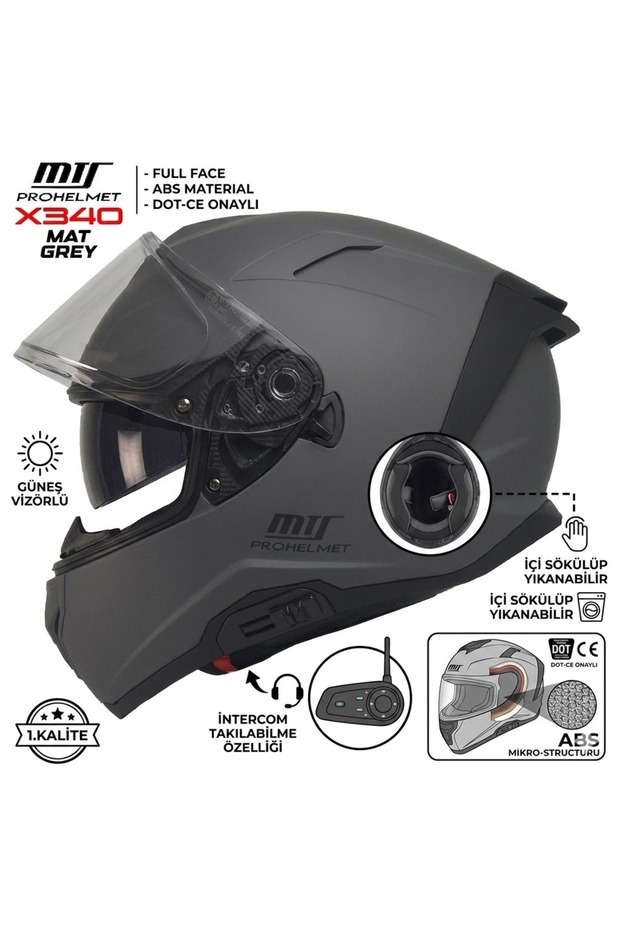 X340 MAT GRİ FULL FACE KASK