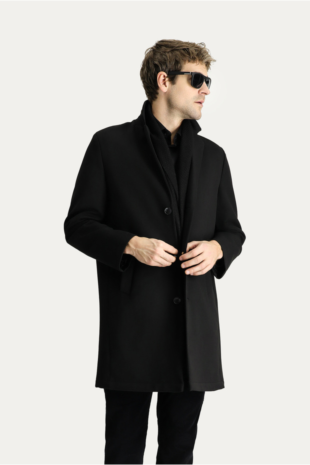 Mono Yaka Oversize Ekstra Rahat Kesim Cepli Düğmeli Klasik Palto - 3