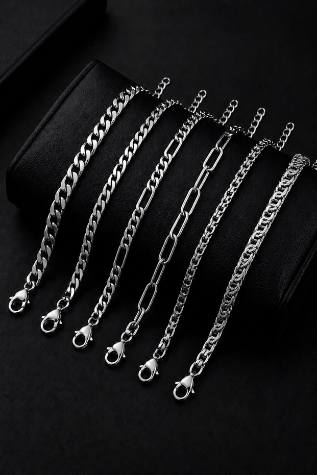 Stainless 6 Piece Men's Sports Casual Non-Tarnish 316L Steel Bracelet Set Italian Bracelet Set