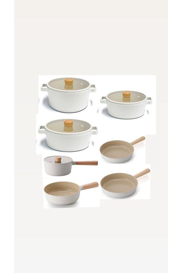 Fika 11 Piece Cookware & Pan Set with Cast Aluminum Glass Lid Beige