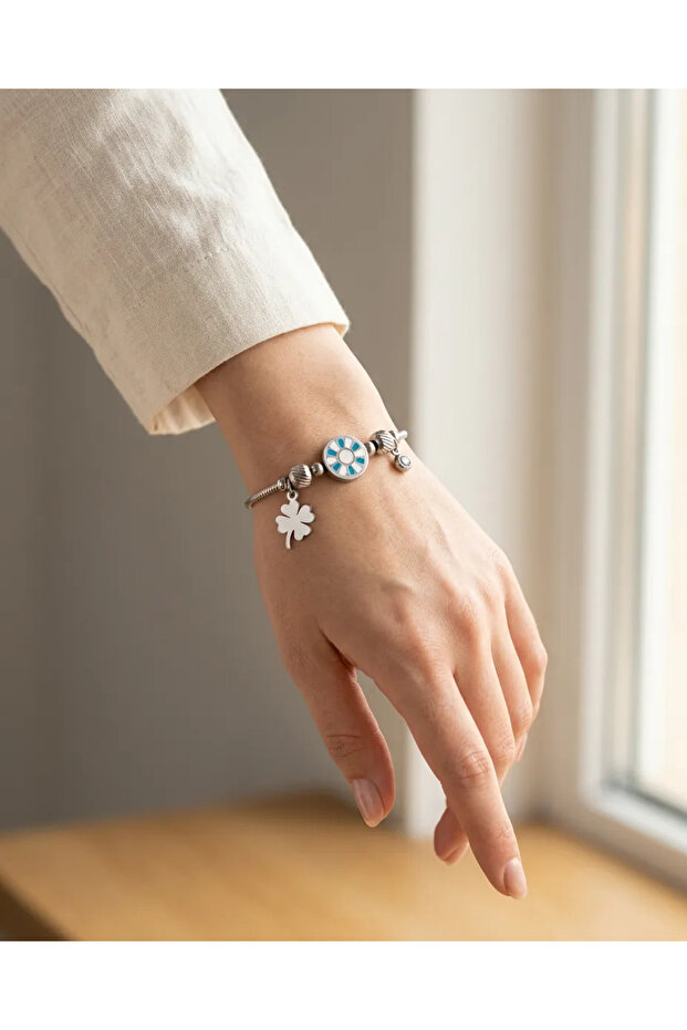 Anti-Tarnish Clover Charm Steel Bracelet