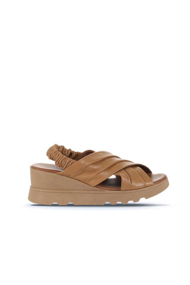 Tan Leather Women's Wedge Heeled Sandals 01Wa0508