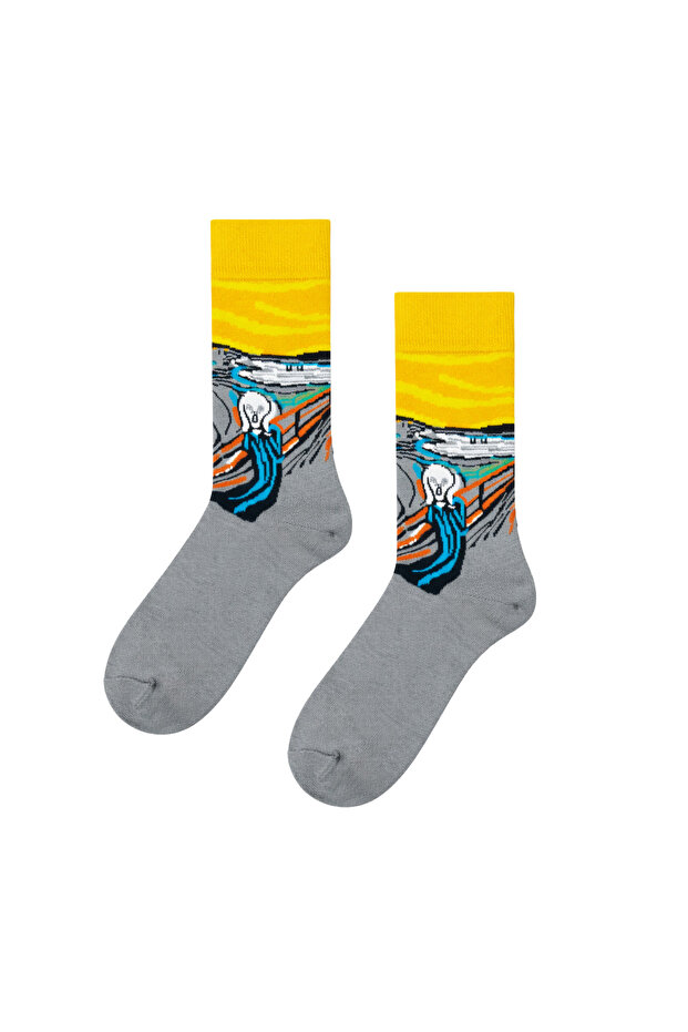 Scream Art Patterned Colorful Socks - 1