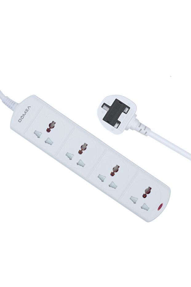 4-Way Power Extension Strip, Universal Socket Design, 3-Meter Cable