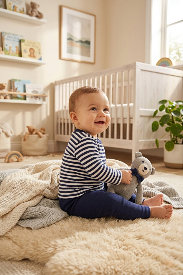 Unisex Baby Navy Blue Striped Pajama Set