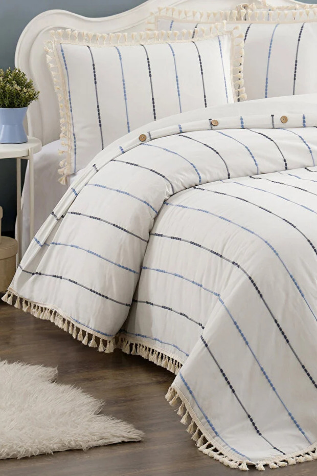 Yadens Cotton Buttoned Tasseled Single Duvet Cover Set