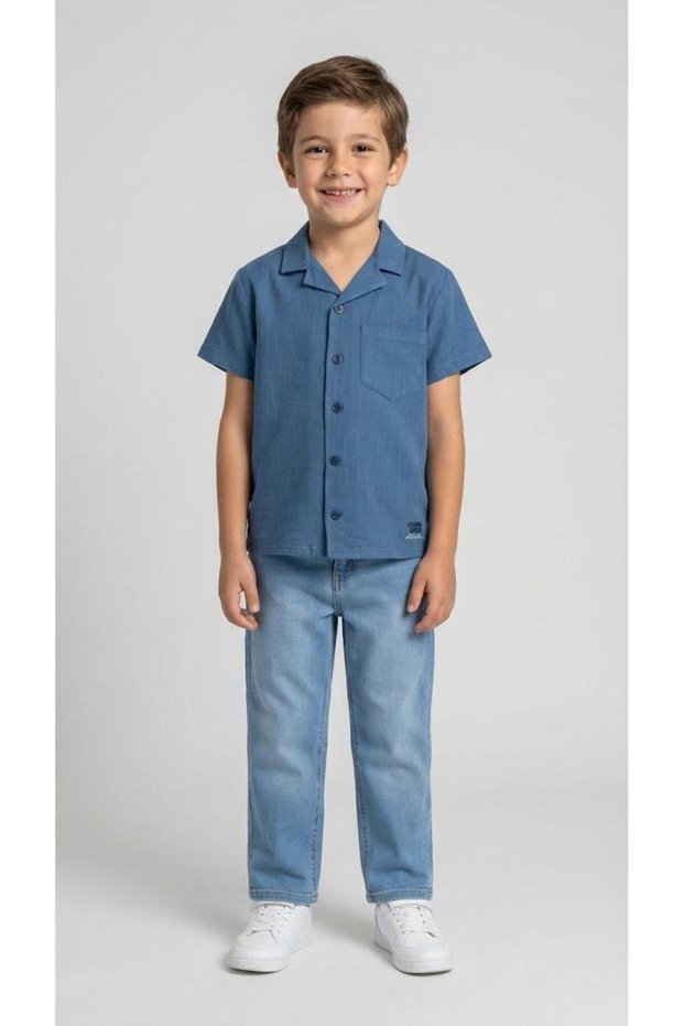 Hawaiian Collar Natural Linen Short Sleeve Boys' Shirt