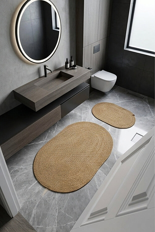 Jute Straw Large Size Bath Mat Set of 2 Beige