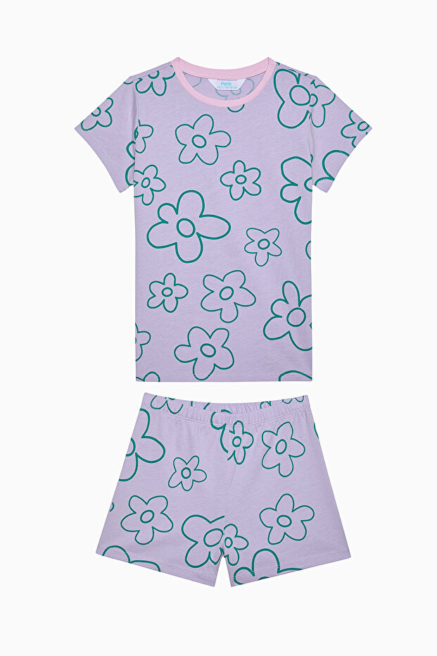Girl's Flowers Cotton Lilac Pajama Set