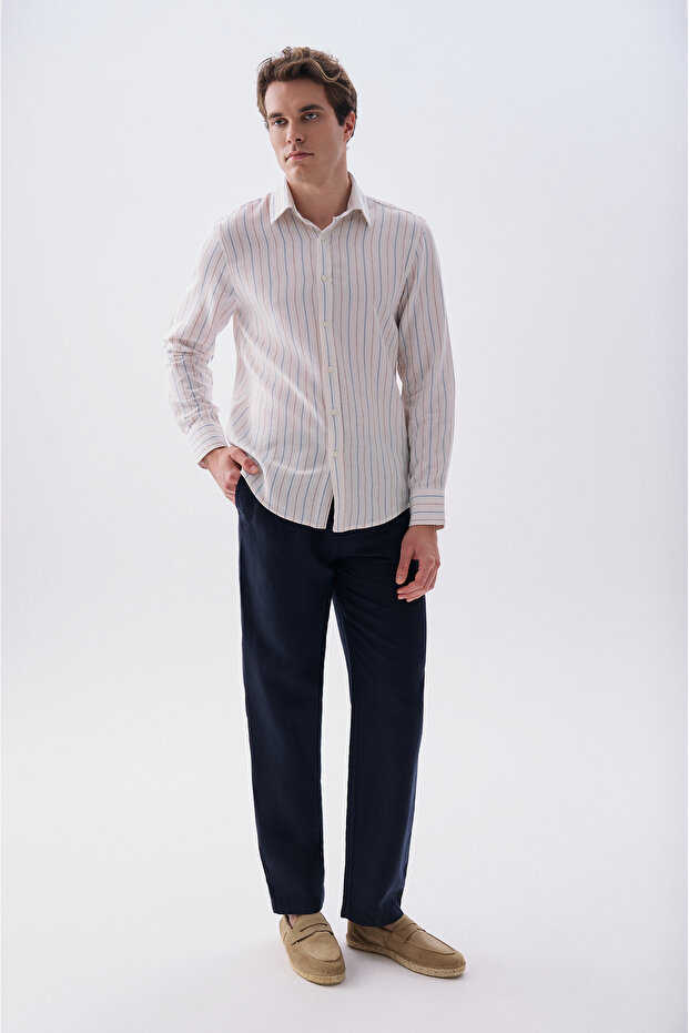 Men's Navy Blue Loose Fit Tie-Waist Chino Pants