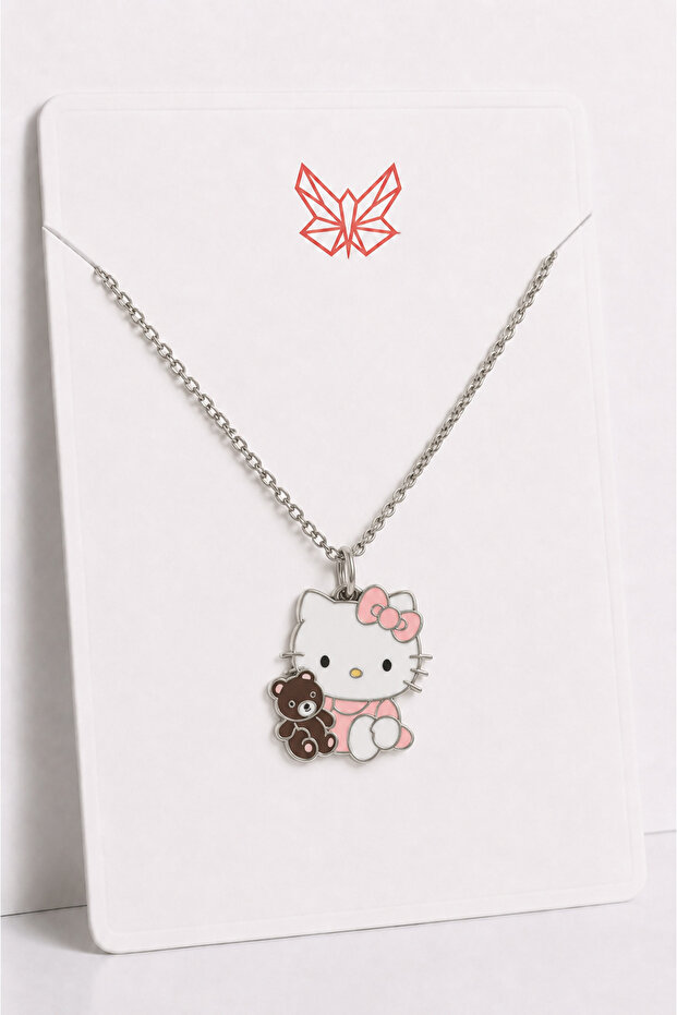 قلادات للأطفال باللون الفضي مع تصميم Hello Kity Cinnammaroll