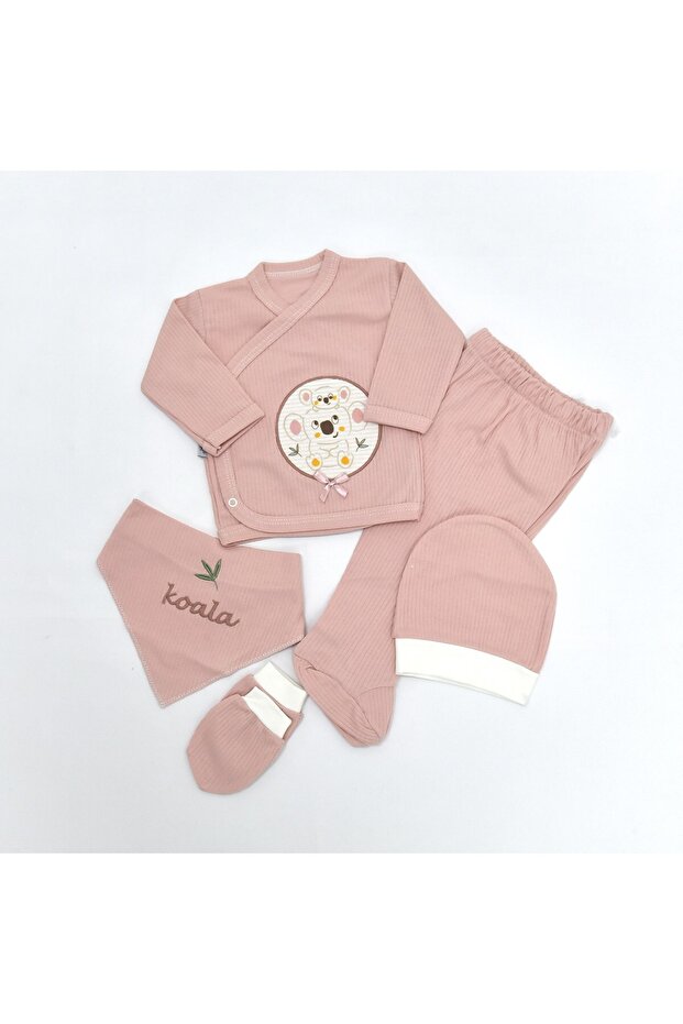 Baby Koala Patterned 100% P Cotton 5-Piece 0-3 Months Newborn Hospital Release Zibin Set