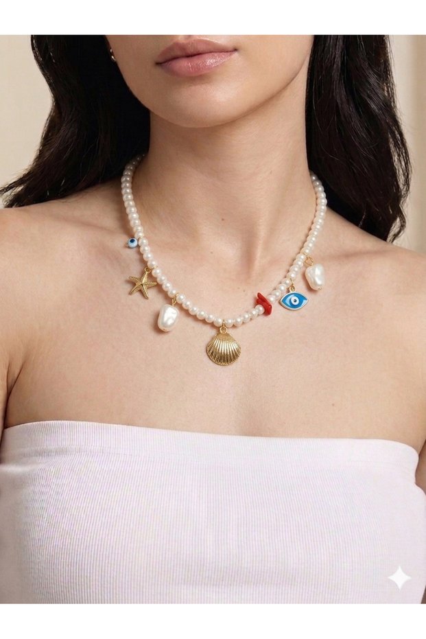 Seashell Pearl Design Pinterest Necklace | Does Not Darken | Women's Necklace with Gift Box