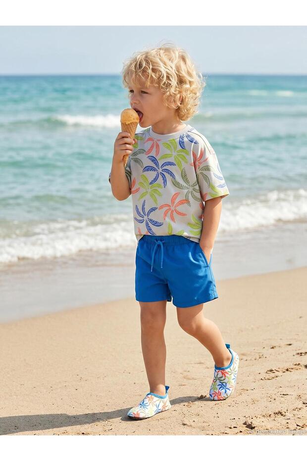Palm Tree Printed Soleless Sea Shoes - White, Sizes 26-30