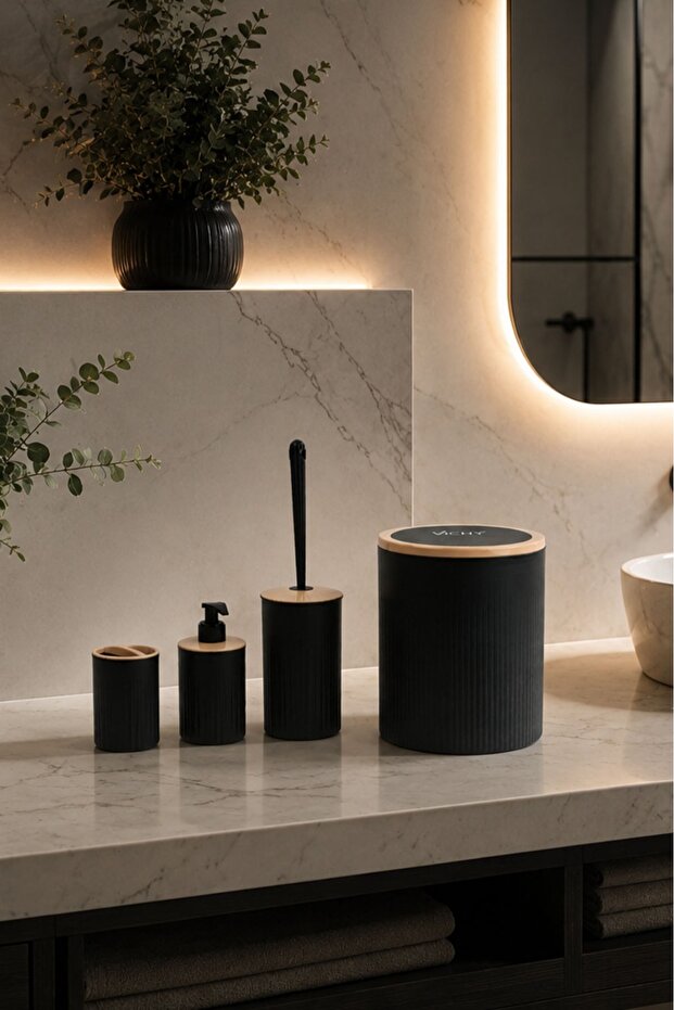 5-Piece Bathroom Set Black 7 Liter Toilet Bucket Wc Set