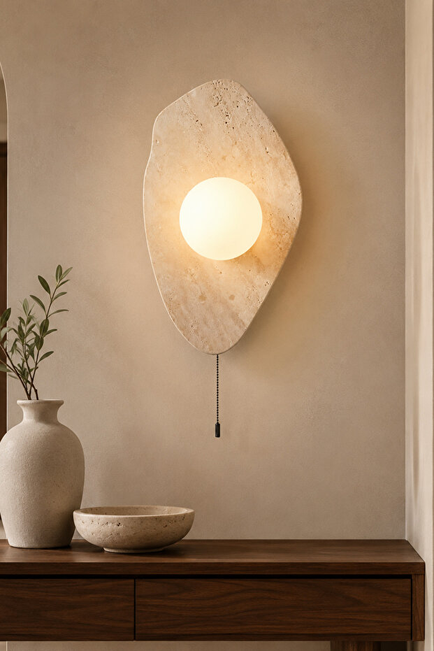 Similar Amorphous Natural Travertine Marble Wall Sconce with Czech Chain Switch Decorative Lighting