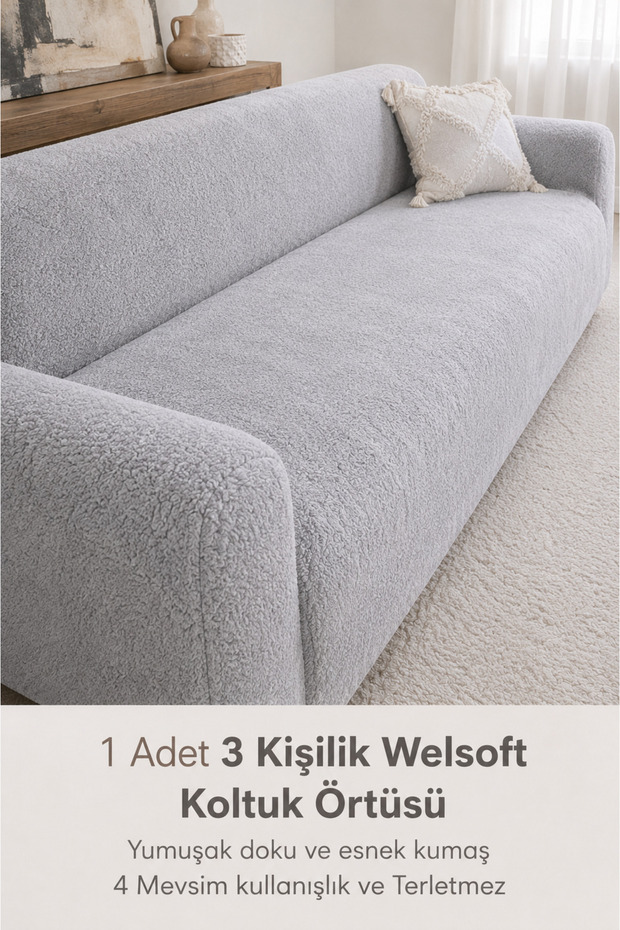 Soft Welsoft Elastic 3-Seater Sofa Cover Non-Slip, Flexible Washable Sofa Cover