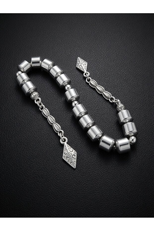 Natural Stone Hematite Zaza Prayer Beads 15-Piece Capsule Cut Silver Color Model