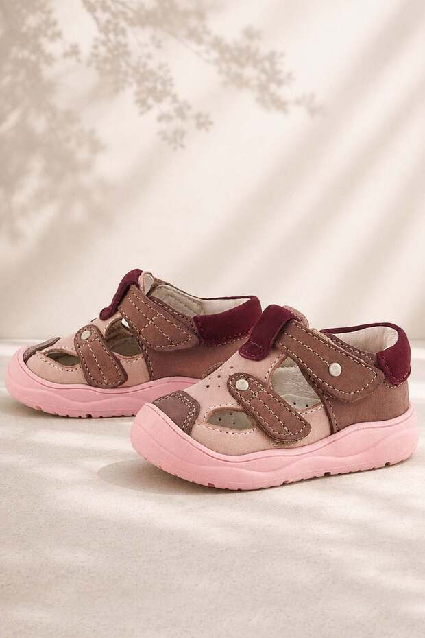 Genuine Leather Powder Pink Velcro Baby Sandals