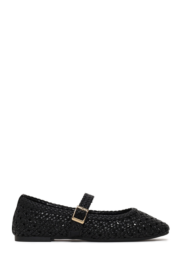 Women's Black Buckle Braided Ballerinas 26Pfe450729