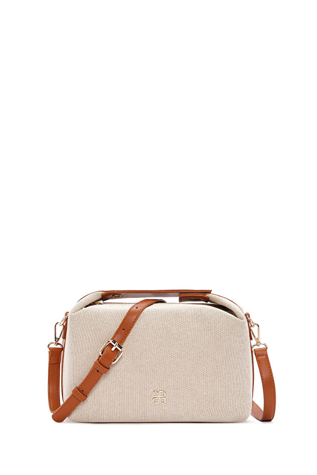 Women's Beige Long Strap Fabric Crossbody Bag 26Sbd28176F