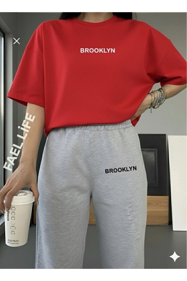 Unisex Girls/Boys Wide Fit T-Shirt and Tracksuit Set, Top and Bottom, Brooklyn Print