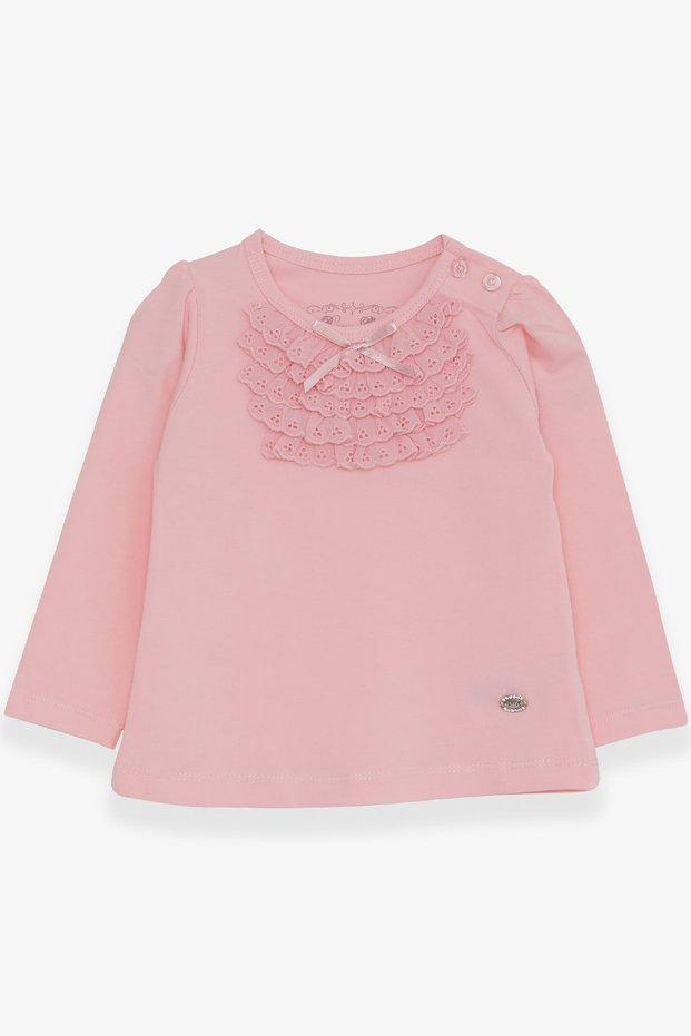 Baby Girl Long Sleeve T-Shirt with Laced Bow, 6 Months-2 Years, Powder