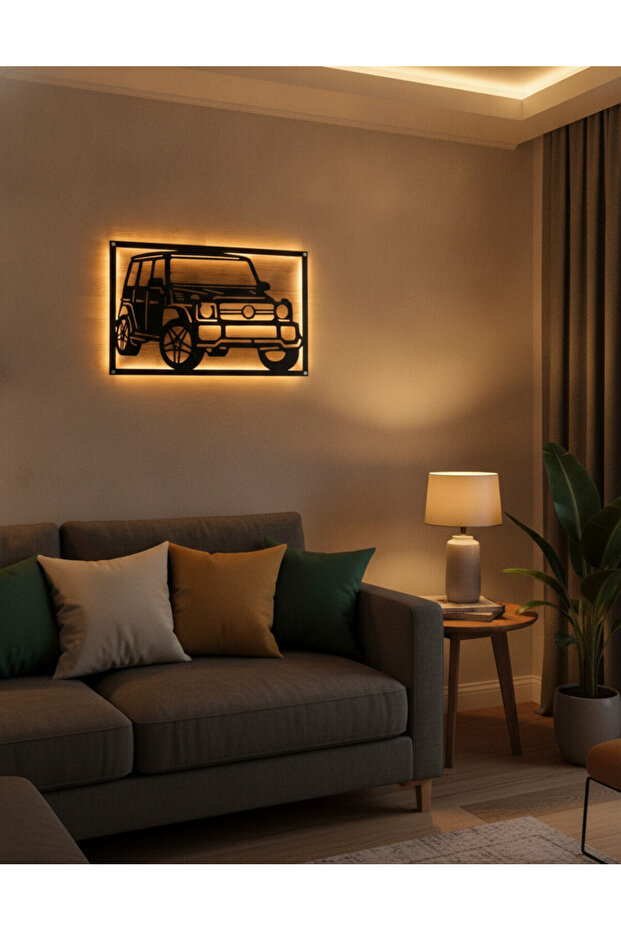 Klasik Araba LED Aydınlatmalı Tablo | Vintage Otomobil Duvar Dekoru | MDF Işıklı Salon ve Garaj Tablosu - 2