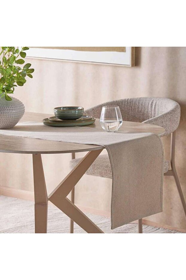 Velisha Pinstripe Table Runner 33x120cm - Beige