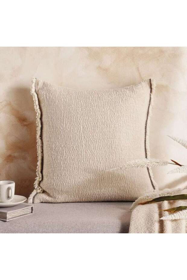 Serene Wool Soft Fringed Filled Cushion 50x50cm - Ivory