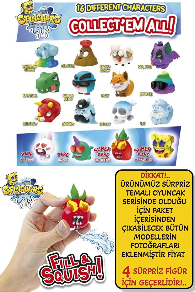 4 Pcs Surprise Splashers Fill & Squish! Tightness Stress Relief Soft Mini Water Gun