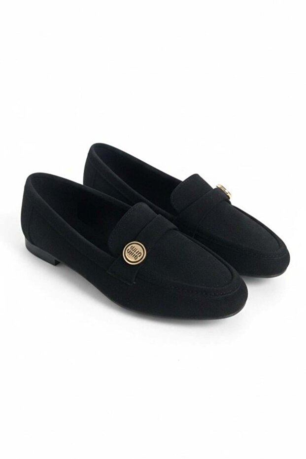 Women's single strap light heel patent leather ballet flats - black