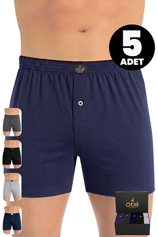 Premium Men's 5-Piece 100% Cotton Boxer Buttoned Single Jersey Gift Boxed Daily Classic Model (2655-K)