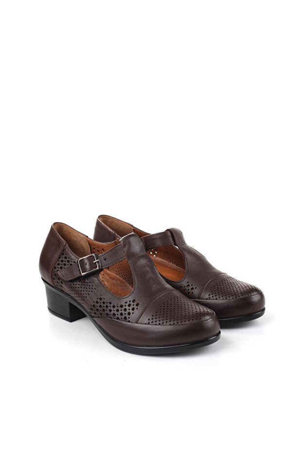 24565 Genuine Leather Daily 4 cm Heeled Women's Shoes
