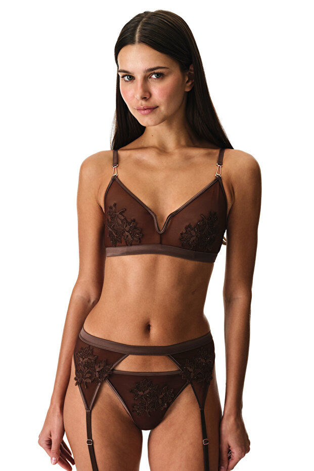 Brown V Underwire Triangle Bra Without Underwire - 3