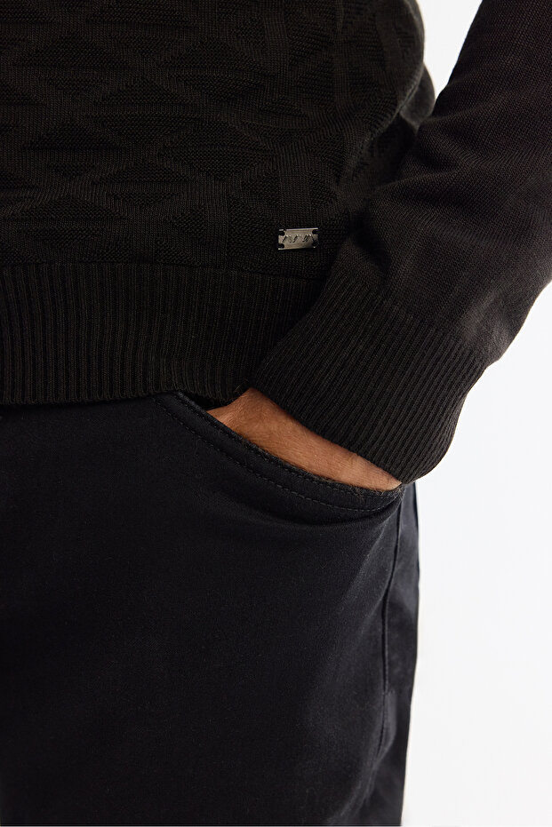 Erkek Siyah Bisiklet Yaka Dokulu Regular Fit Triko Kazak E005110 - 3